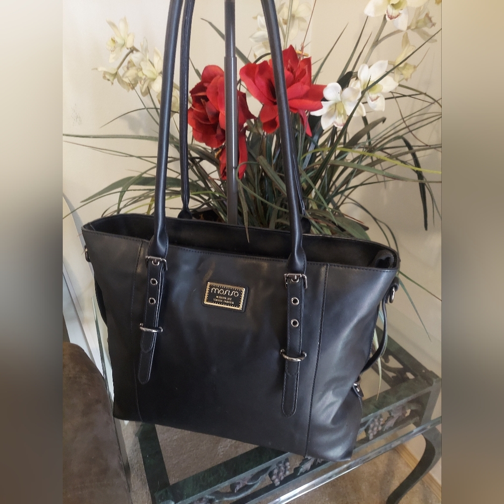 NWOT MOSISO PU Leather Laptop Tote Bag, Black, 17-17.3 inch - Like New